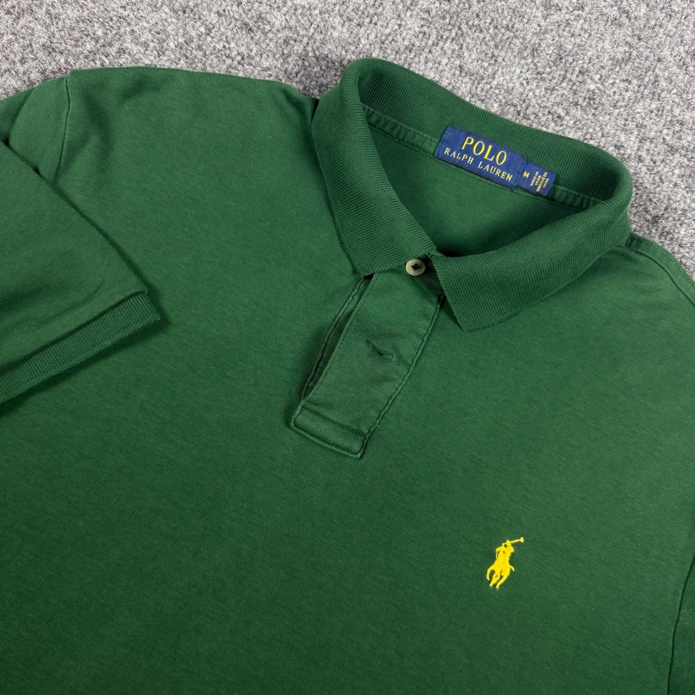Polo Ralph Lauren Mens Medium Green Short Sleeve Cotton Polo Shirt Yellow Pony